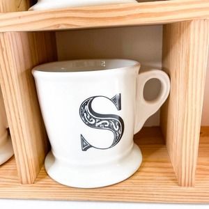 Anthropologie Shave Mug Series Letter "S" Ivory & Black